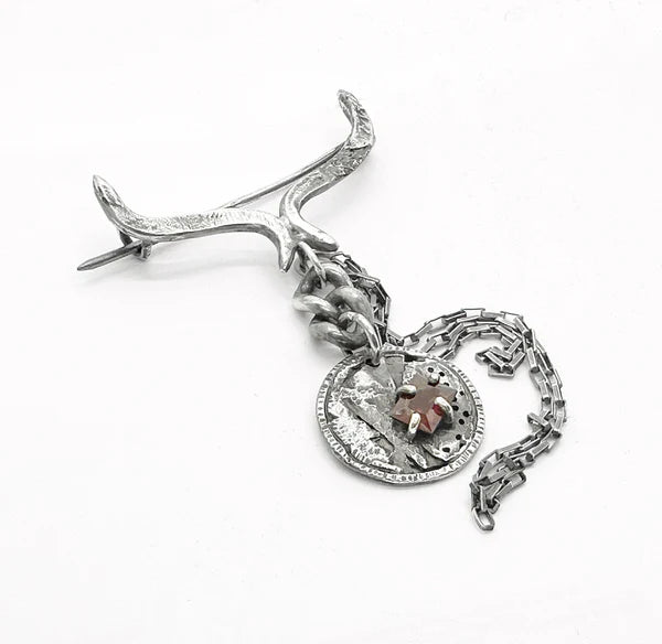 Aaidan Ruby Silver Brooch - O08B